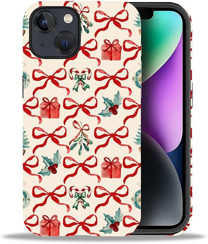 DAIZAG Case Compatible with for iPhone 14 Plus,Christmas Tree Ribbon Bow Phone Case for iPhone 14 Plus for Girl Women Boy Men