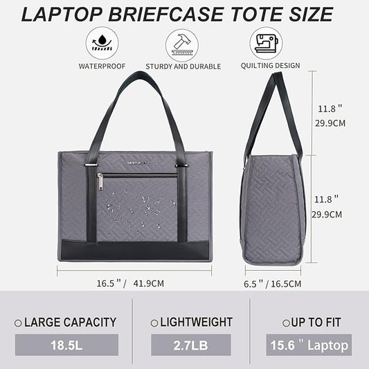 EMPSIGN Laptop Tote Bag for Women 16 Inch, Stylish Computer Shoulder Tote Bag for Work, Large Capacity Quilted Laptop Briefcase, Waterproof Women Business Office Bag, Quilted Grey