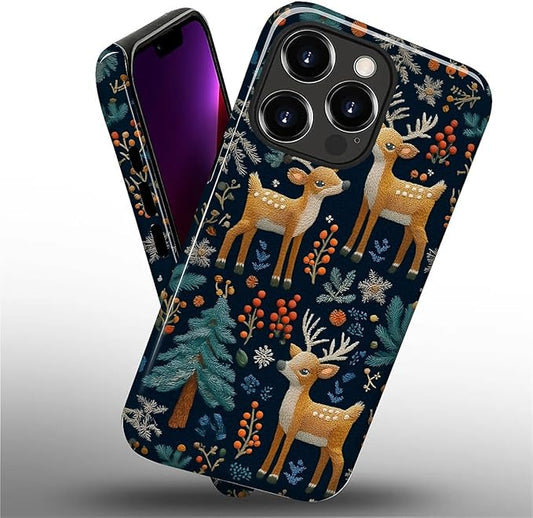 Case for iPhone 13 Pro Case,Cute Christmas Reindeer Design - Hybrid Dual Protection Silicone + Hard PC Shockproof Full Body Cover Slim Anti-Scratch Protective Case for Men Women