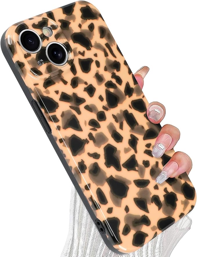 Phone Case for iPhone 15 Case White Shell Color Tortoiseshell Print TPU Slim Phone Cover for Women Girls Grily Brown Shockproof Phone Cover for iPhone 15, Tortoise Print