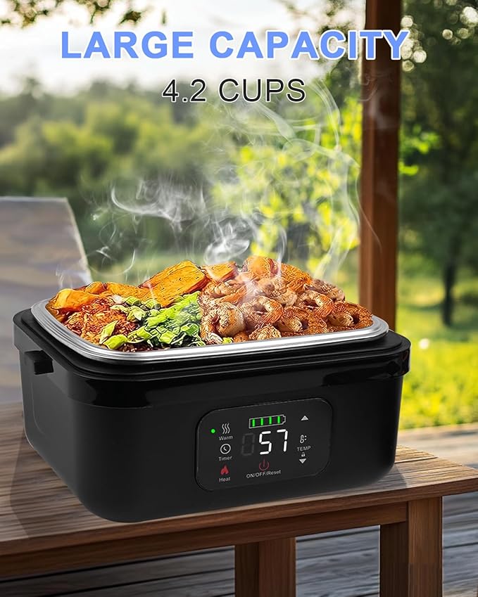 Cordless Electric Lunch Box for Adults,16000mAh Self-Heating Food Warmer with 1L/4.2 Cups Leak-Proof Container,Rechargeable Portable Heated Lunch Box for Office,Travel, Car, Picnic&Outdoor