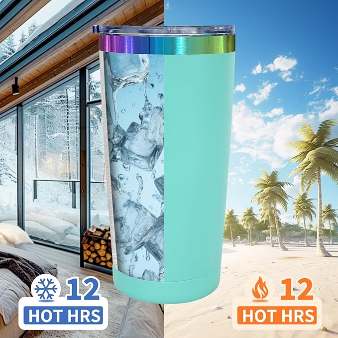 20 oz Stainless Steel Tumbler with Lid and Straw Double Wall Vacuum Insulated Coffee Mug Powder Coated Cup for Hot and Cold Drinks (Mint Green,6 pack)