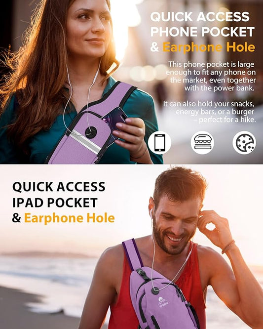 Sling Bag for Women, Crossbody Bag for Men, Cross Body Hiking Backpack, Travel Daypack, Chest Pack with Chest Phone Holder