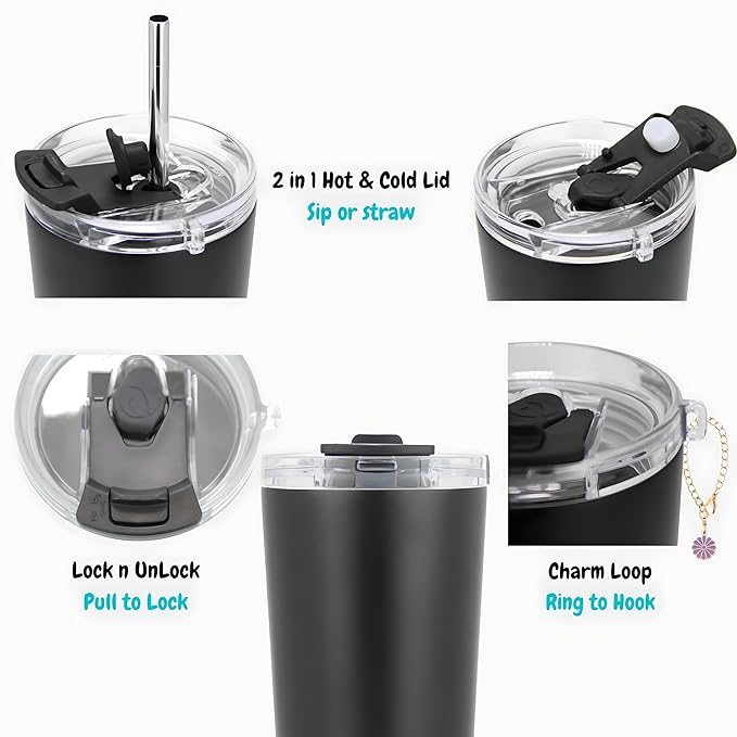 Drinco - 20 oz Stainless Steel Tumbler | Double Walled Vacuum Insulated Mug With Lid, 2 Straws, For Hot & Cold Drinks (20oz Artic White, 20oz)