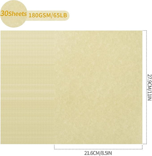 30 Sheets Parchment Paper - Grayish Yellow 8.5” x 11” Letter Size Parchment Card Stock 65lb Heavyweight Paper Thick Vintage Paper for Certificate, Crafts, Business Cards, Invitations PAP04GY