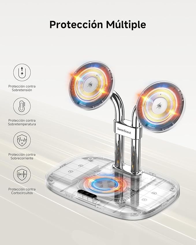 Wireless Charger for iPhone Air/17, SwanScout 706M, Dual Magnetic Charger for iPhone 16/15/14/13/12 Series, Charging Station for AirPods Pro 3/2, AirPods 4/3rd (White)