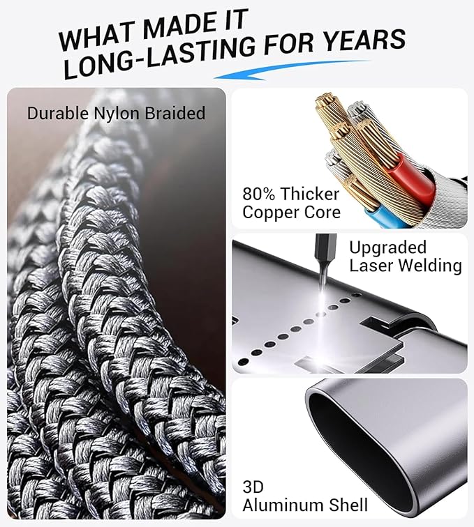 Temdan for Travel Essentials,3 in 2 USB C Cable for Apple Watch Charger/iPhone 17 Charger/Lightning,Multi Charging Cable Cord,Vacation Camping Essentials,Portable Designed for iWatch &iPhone 16-12-4FT