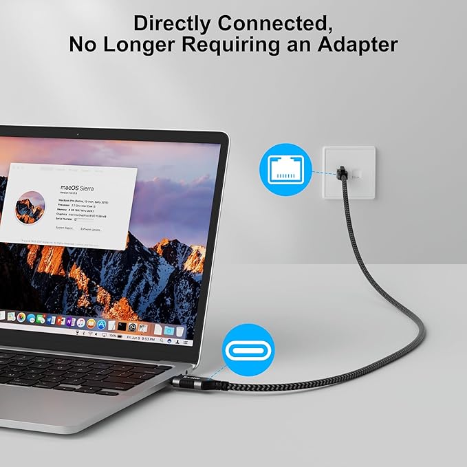 USB C to Ethernet Cable 12FT, Type C to RJ45 Cord, Directly Connected, Gigabit LAN Network, Thunderbolt 3/4 Compatible, for MacBook Pro/Air, iPad Pro, iPhone 15 Series, Galaxy, Smartphone, Laptop, PC