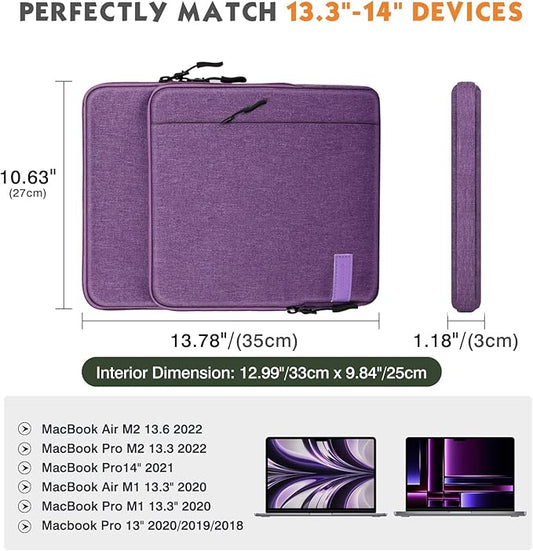 MoKo Laptop Sleeve Bag for 13.3-14 Inch, Notebook Carrying Case with Pocket Fits New MacBook Pro M3/M2 14" /13" M2/M1 Pro/M1 Max 14.2 2023-2021/Air 13.6" M2 2022, Surface Pro 9/8 13", Purple
