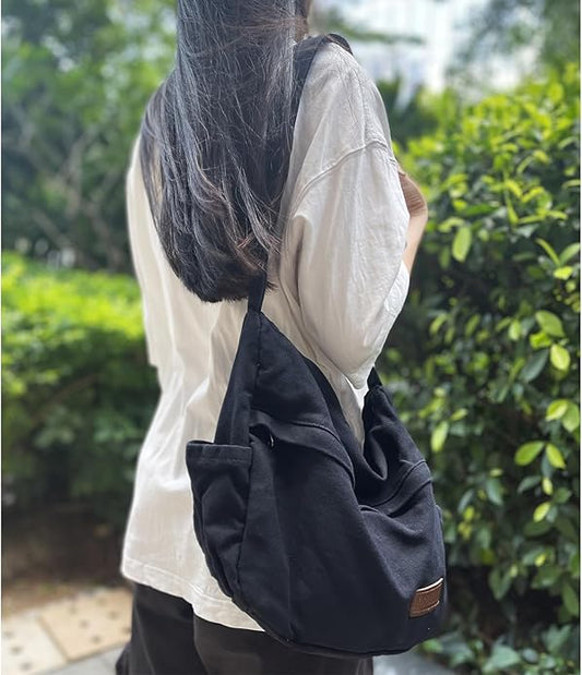 Large Canvas Messenger Bag with Multiple Pockets for Men and Women, Crossbody Shoulder Tote Hobo Laptop Bag