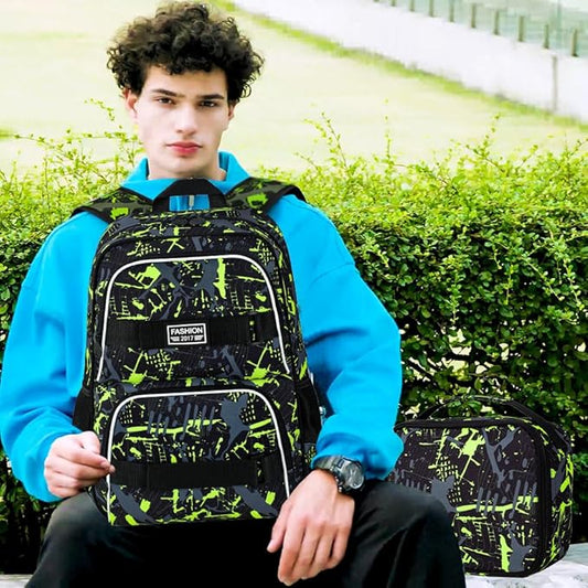 3Pcs Backpack for Girls Boys, 17 Inch School Bookbag with Lunch Box, Durable Laptop Backpacks Set for Teens College