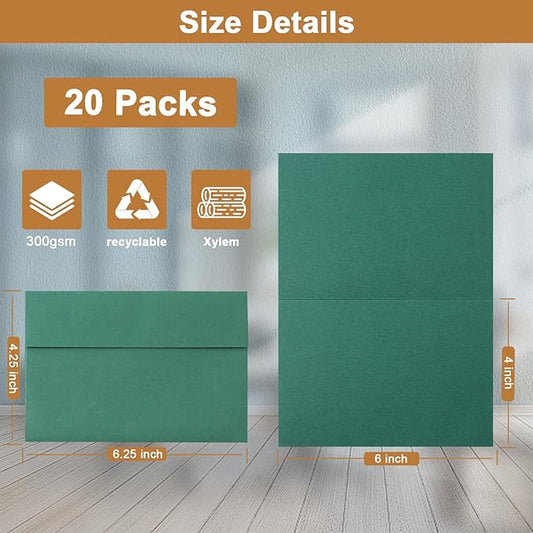 10 Assorted Colors Blank Note Cards and Envelopes 4 x 6 Heavyweight Folded Cardstock and A4 Envelopes Self Seal 20 Packs for Birthday, Invitations, Wedding, DIY Greeting Cards, Party