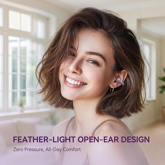 1MORE S20 Open Ear Headphones, Lightweight Comfort Clip-On Wireless Earbuds, 30H Playtime Bluetooth 5.4 Headphones with 4 ENC Microphones, IPX5 Water Resistance, Secure Fit for Sports Workout, Purple