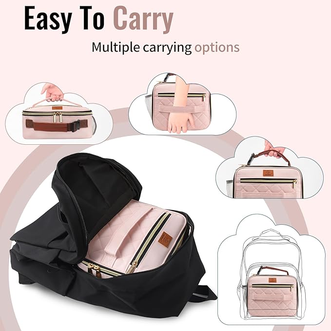 Genteen Lunch Box for Women Adults Girls - Insulated LunchBox Reusable, Zip Closure & Buckle Handle, Portable Cooler for Work, School, Travel (Pink)