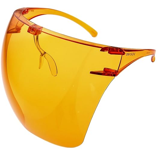 zeroUV - Protective Face Shield Full Cover Visor Glasses/Sunglasses (Anti-Fog/Blue Light Filter) (Dark Orange)