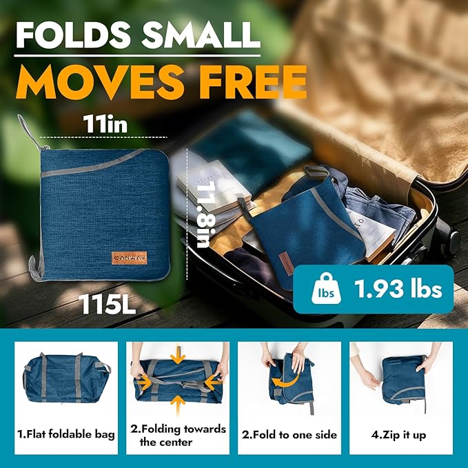 Canway 115L Travel Duffel Bag, Foldable Weekender Bag with Shoes Compartment for Men Women Water-proof & Tear Resistant