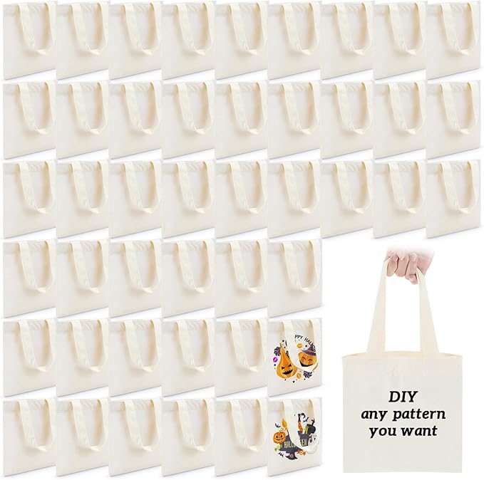 Amylove 150 Pcs Mini Tote Bag Sublimation Blank Canvas Tote Bags Reusable Grocery Luggage DIY Sack Goody for Party Even (8.5 x 8 Inch,Natural Color)