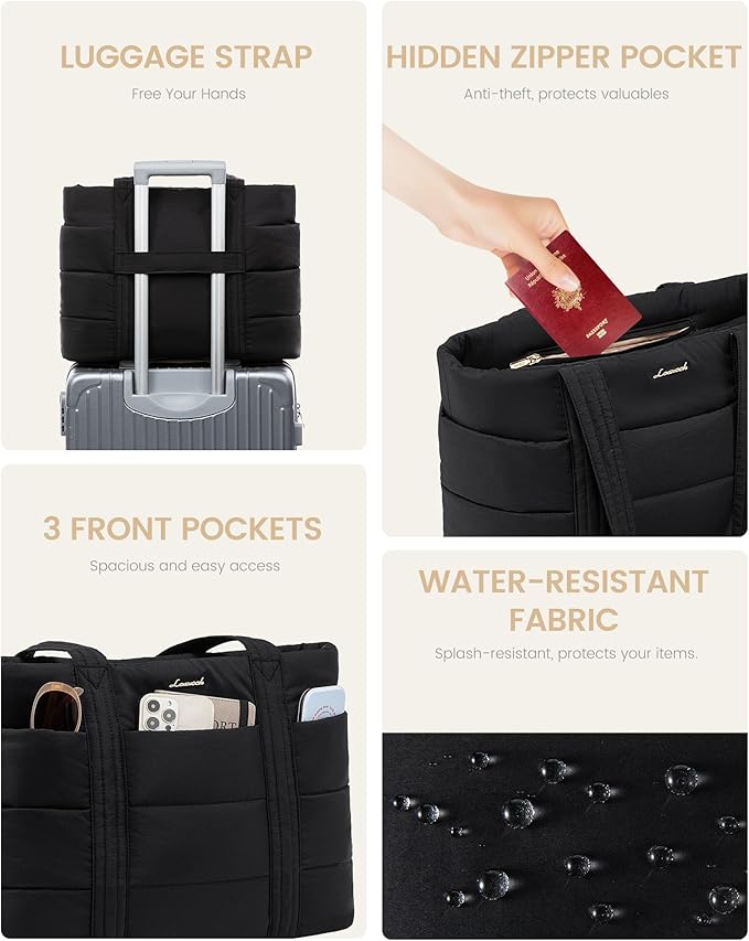 LOVEVOOK Tote Bag for Women, Large Puffer Work Tote Bag for 17.3 Inch Laptop, Lightweight Travel Bag with Zipper Gifts for Women