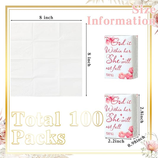 Yinder 100 Pack Christian Pocket Tissues Bible Verse Travel Size Tissue Packs 3 Ply God Is Within Her Facial Paper Gifts for Women Graduation Wedding Religious Party Breast Cancer Awareness Favors