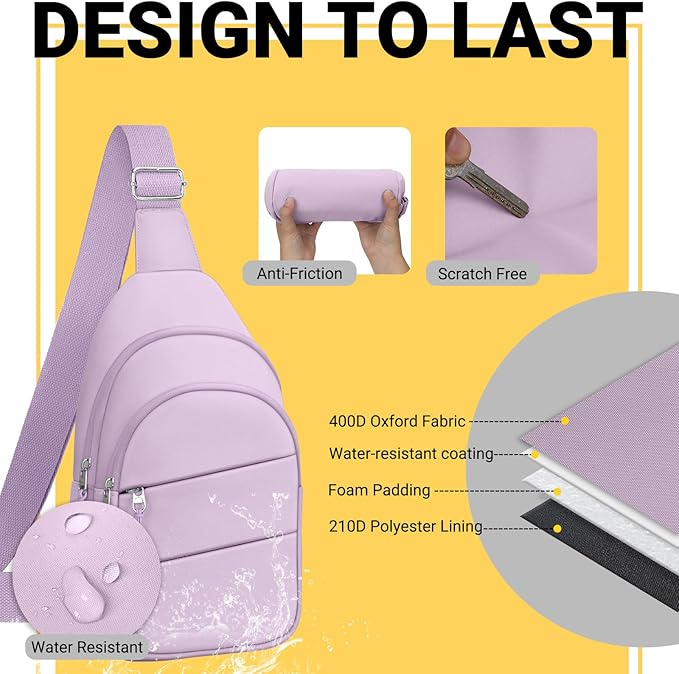 Crossbody Bags for Women, Sling Bag for Men, Small Hiking Backpack Anti Theft Lightweight for Outdoors Travel (M, Violet)