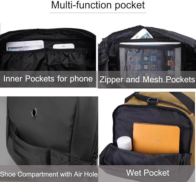 Gym Duffle Bag Backpack Waterproof Sports Duffel Bags Travel Weekender Bag for Men Women Overnight Bag with Shoes Compartment Black
