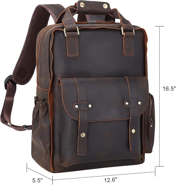 TIDING Genuine Leather 15.6 inch Laptop Backpack for Men College Casual Rucksack Backpack Business Travel Daypack