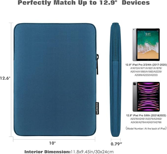 MoKo 13 Inch Tablet Sleeve Fits 13inch iPad Air M3 2025, iPad Pro M4/Air M2 2024, iPad Pro 12.9, Galaxy Tab S8+/S9+ 12.4, Polyester Bag Fit with Apple Pencil or Smart Keyboard, Peacock Blue