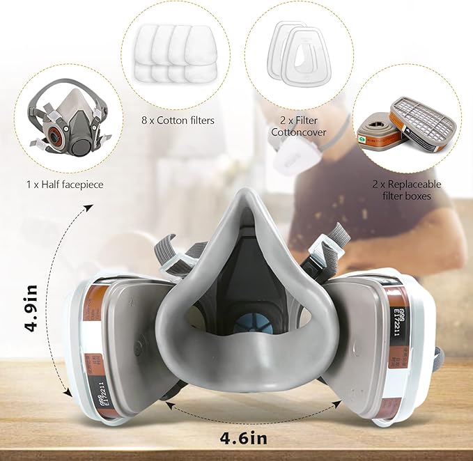 Reusable Respirator Face Cover with Filters - Half Facepiece Set with Active Cotton for Epoxy Resin, Welding, Woodworking, Painting, Staining, Sanding