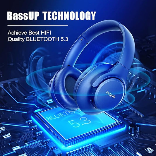 KVIDIO Bluetooth Headphones Over Ear, 65 Hours Playtime Wireless Headphones with Microphone, Foldable Lightweight Headset with Deep Bass, HiFi Stereo Sound Low Latency for Travel Work Cellphone