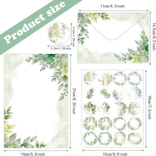 160 Pcs Stationery Paper Envelopes Set Includes 50 Writing Paper & 50 Envelopes with 60 Colorful Round Dot Stickers, Cute Vintage Tree Leaf Letter Writing Stationery Paper Envelopes(10Style)