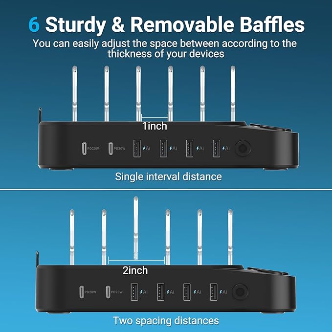 Catlyn Charging Station for Multiple Devices, 8 Port Charger Stations with 6 Mixed Charger Cables Organizer Dock,Compatible for Cell Phone,Tablet, Kindle, iPhone iPad for Family Home Office(Black)