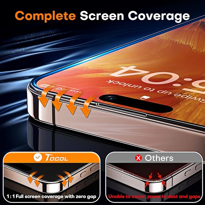 TOCOL for iPhone 16 Pro Privacy Screen Protector 6.3-Inch True 25°Anti Spy 9H+ Hardness Tempered Glass for Full Coverage Easy Installation 2 Pack