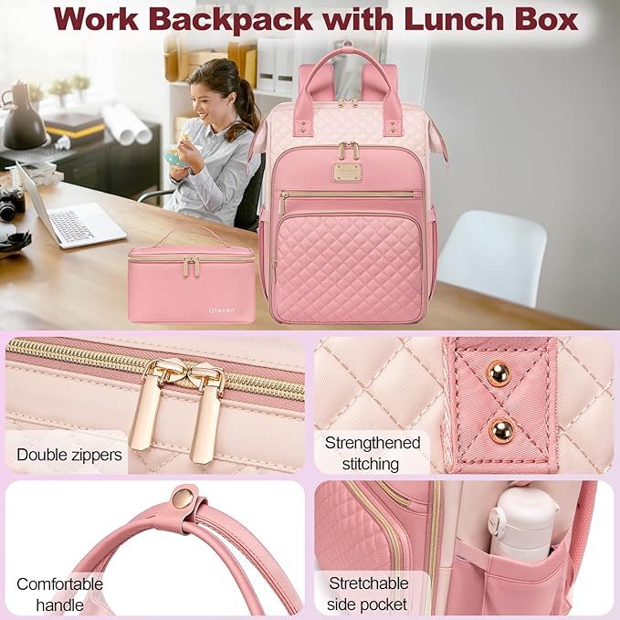 Lunch Backpack for Women, 15.6 inch Laptop Backpacks for Womens, Work Backpacks with Lunchbox,Insulated Back pack Cooler,Teacher Nurse Travel Backpack for Women