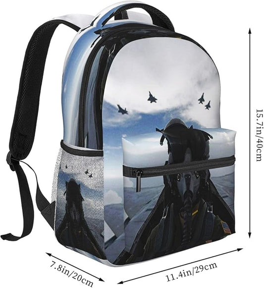 Backpack Fighter Pilot Plane Travel Laptop Backpacks College Ruckasck Daypack Airplane School Bag for Boys Girls Teenager Men Women