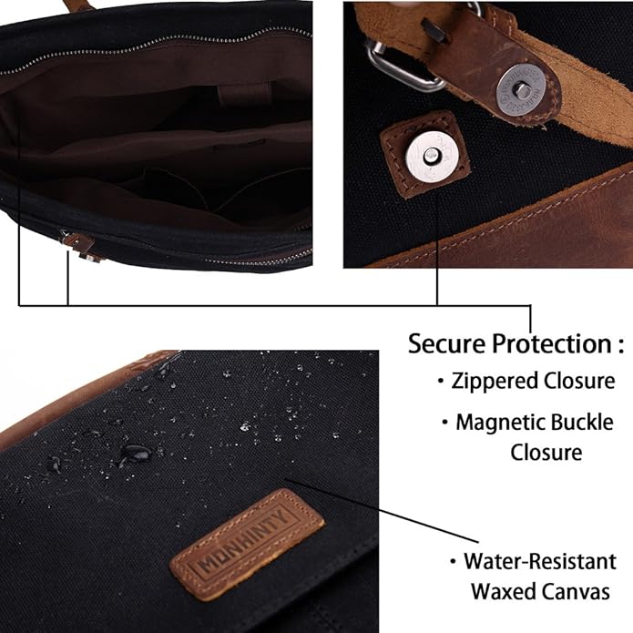 Laptop Messenger Bag 15.6" for Men Waxed Canvas Vintage Leather Business Briefcase Shoulder Bags Waterproof