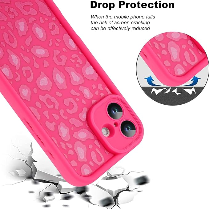 KANGHAR Case for iPhone 16 Plus Leopard Printed Pattern Cute Cheetah Phone Case Soft TPU Shockproof Protective Cover for iPhone 16 Plus 6.7 Inch Hot Pink