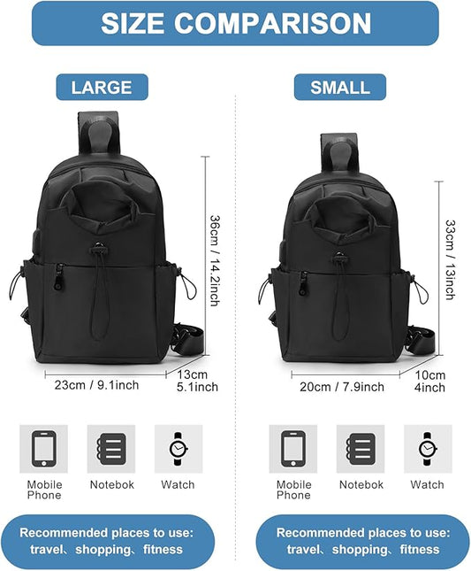 Large Black Sling Bag for Men and Women - Sport Crossbody Backpack for Pickleball, Tennis, Racketball