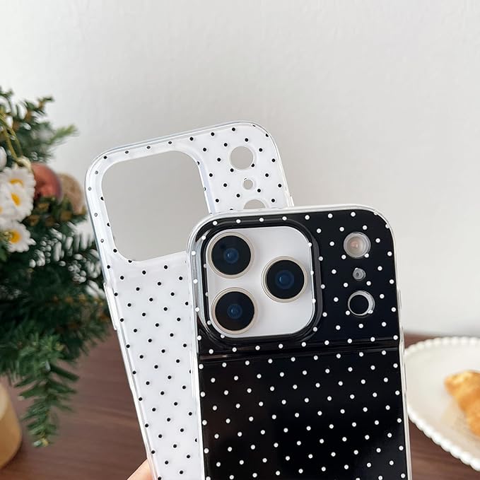 Compatible with iPhone 17 Pro Case, Fashion Cute Aesthetic Polka Dot Phone Case for Women, Shockproof Slim Soft TPU and Hard PC Protective Phone Cover for iPhone 17 Pro 6.3", Black