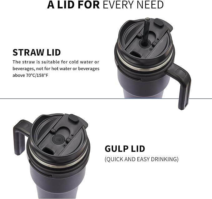 ALOUFEA 20 oz Insulated Coffee Mug Tumbler with Handle, Stainless Steel Travel Mug Tumbler with Lid and Straw,Double Wall Vacuum Leak Proof Ice Coffee Thermal Cup, Navy