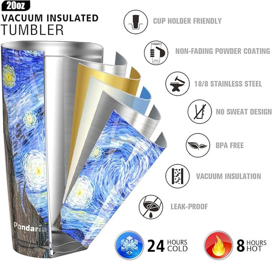 20 oz Stainless Steel Vacuum Insulated Tumbler with Lid - Double Wall Travel Mug Water Coffee Cup for Ice Drink & Hot Beverage, Starry Night…