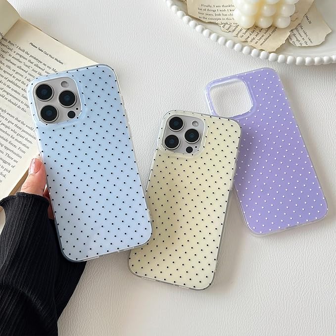 Compatible with iPhone 14 Pro Max Case, Fashion Cute Aesthetic Polka Dot Phone Case for Women, Shockproof Slim Soft TPU and Hard PC Protective Phone Cover for iPhone 14 Pro Max 6.7", Blue