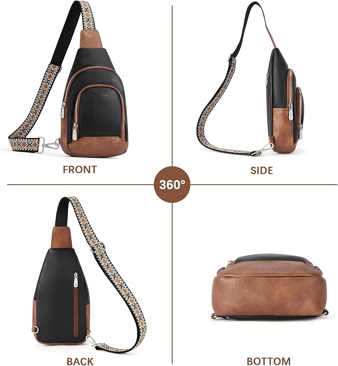 BOSTANTEN Sling Bag for Women Leather Crossbody Bag Vintage Cross Body Purse for Travel with Guitar Strap, Bohemian Style