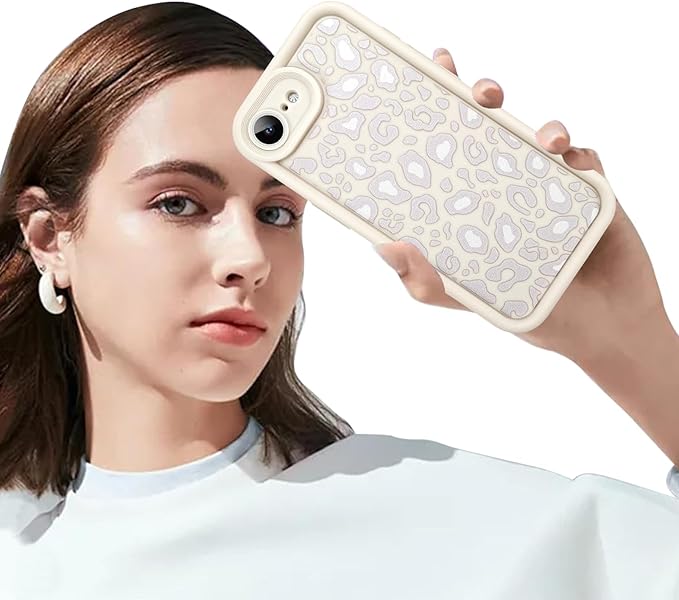 KANGHAR Case for iPhone 16e Leopard Printed Pattern Cute Cheetah Phone Case Soft TPU Shockproof Protective Cover for iPhone 16e 6.1 Inch Beige with Gray Prints