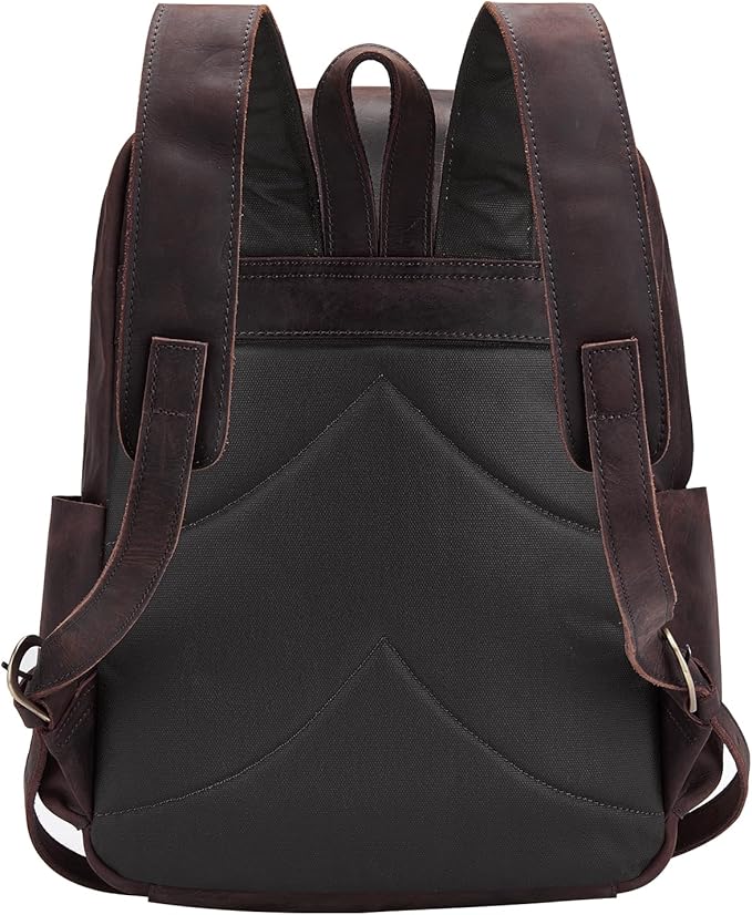 Leather Rucksack Backpack for Men Women Casual Travel Daypack 15.6 inch Laptop Bookbag Dark Brown