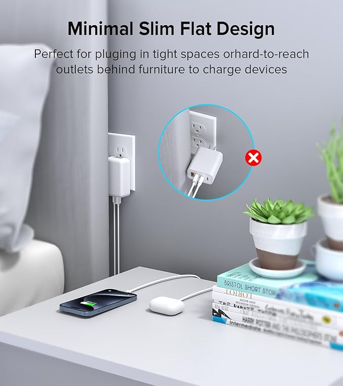 2Pack Flat USB C Wall Charger,40W 4Ports Foldable & Slim Fast Charging Block,Type C Cube Box Multiport Power Adapter Plug Brick Compatible with iPhone 16/15/14,Samsung,Pixel, AirPods4,Watch10