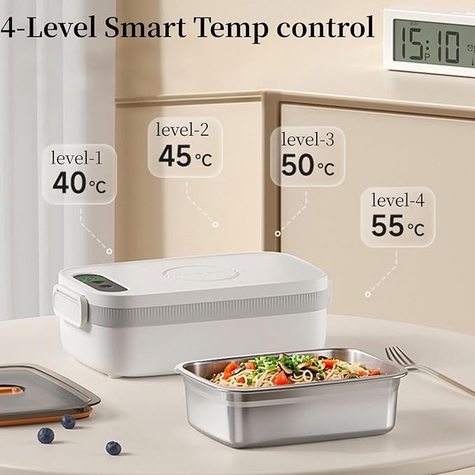 Cordless Electric Lunch Box for Adults, 14000 mA Rechargeable Self Heating Lunch Box with Lunch Bag and Tableware, 1L Protable Food Lunch Warmer for Office Work, Car, Travel, Picnic & Outdoor (White)