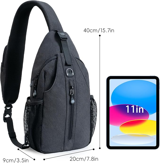 LEDAOU Crossbody Sling Bag for Men Anti-Theft Sling Backpack Cross Body Shoulder Chest Bag Fanny Pack Travel Hiking (Black-Grey)