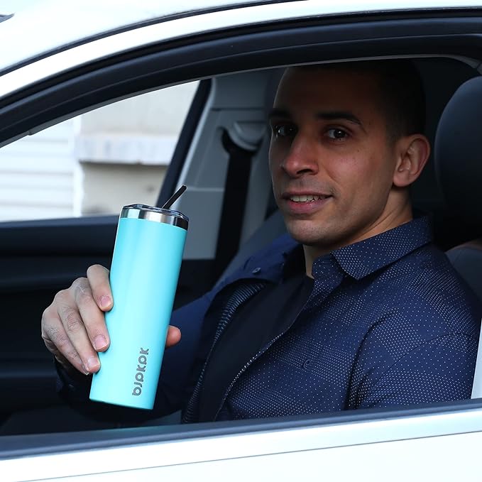 BJPKPK 20 oz Skinny Tumbler Stainless Steel Coffee Mug Slim Vacuum Insulated Travel Cup,Turquoise