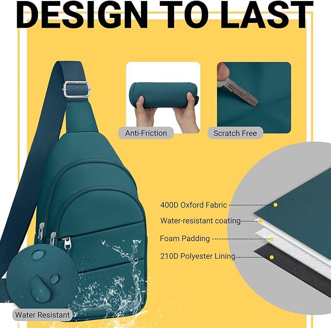 Crossbody Bags for Women, Sling Bag for Men, Small Hiking Backpack Anti Theft Lightweight for Outdoors Travel (M, Teal Blue)