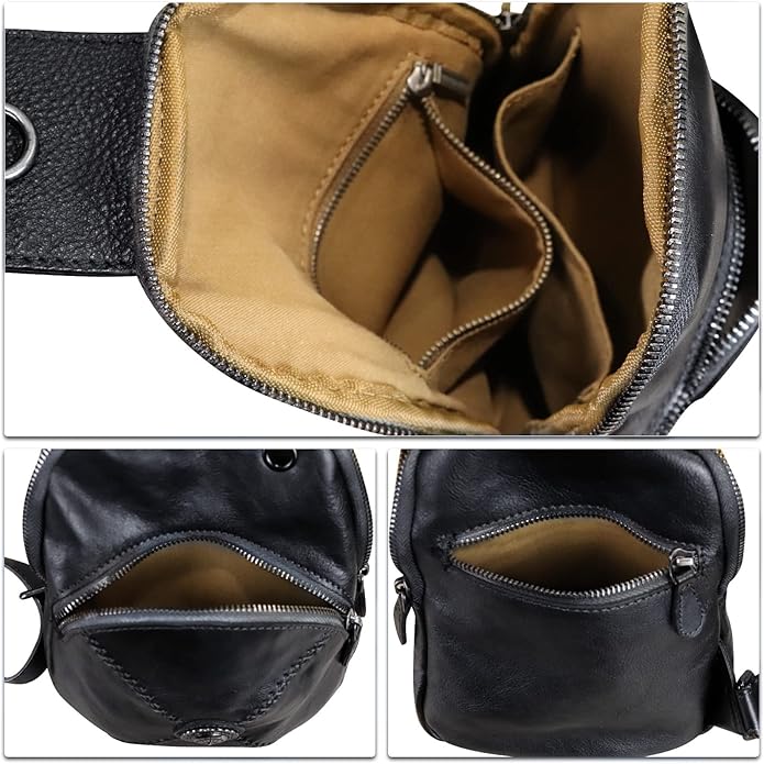 Genuine Leather Silng Bag for Women Small Vintage Leather Sling Backpack Fashion Shoulder Crossbody Bag Chest Purse